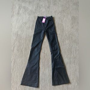 edikted black luna faux leather flare jeans